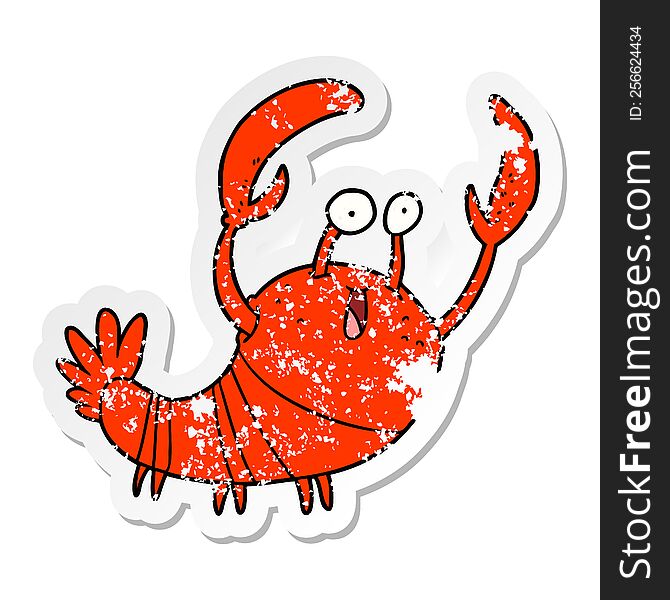 Distressed Sticker Of A Cartoon Lobster