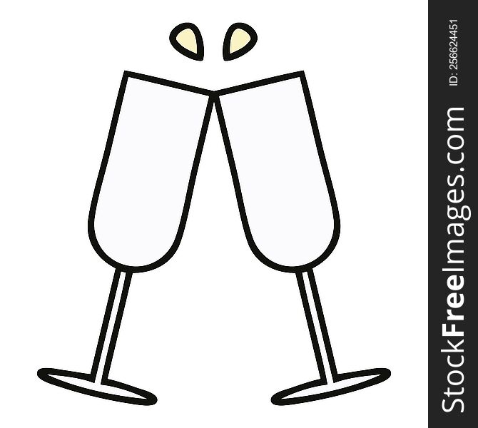 cute cartoon of a clinking champagne flutes