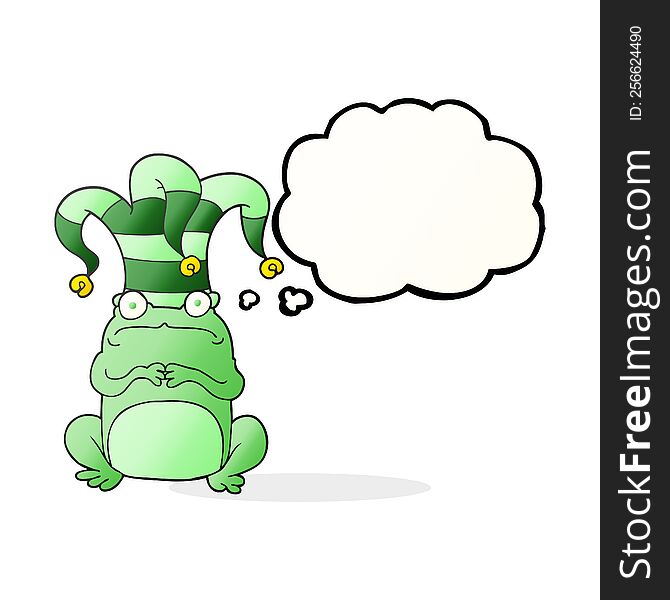 Thought Bubble Cartoon Nervous Frog Wearing Jester Hat