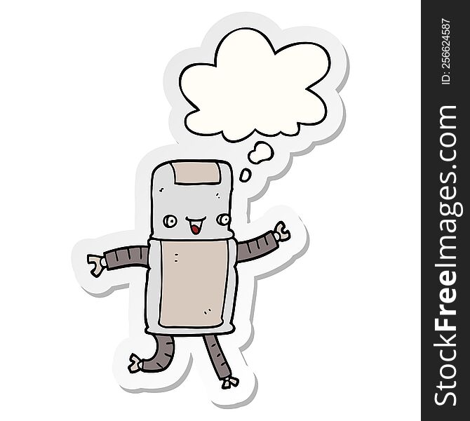 Cartoon Robot And Thought Bubble As A Printed Sticker