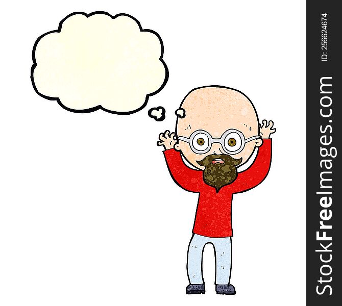 Cartoon Stressed Bald Man With Thought Bubble