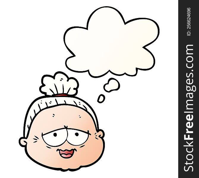cartoon old lady with thought bubble in smooth gradient style