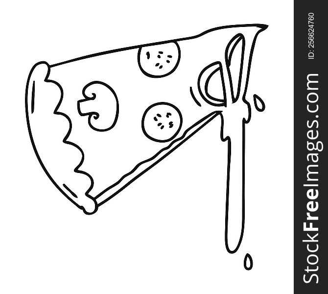 line drawing quirky cartoon slice of pizza. line drawing quirky cartoon slice of pizza