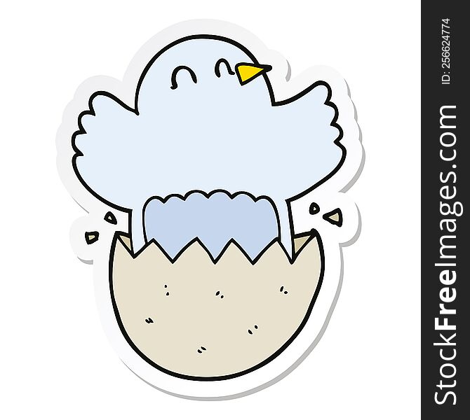 sticker of a cartoon hatching chicken