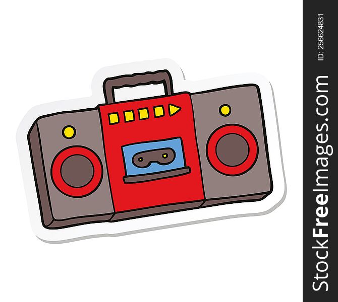 sticker of a cartoon retro cassette tape player