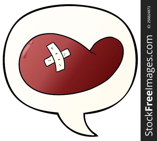 cartoon injured gall bladder with speech bubble in smooth gradient style