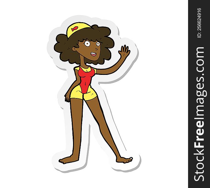 sticker of a cartoon swimmer woman