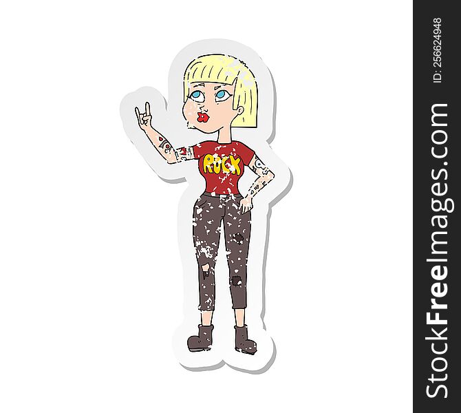 Retro Distressed Sticker Of A Cartoon Rock Girl