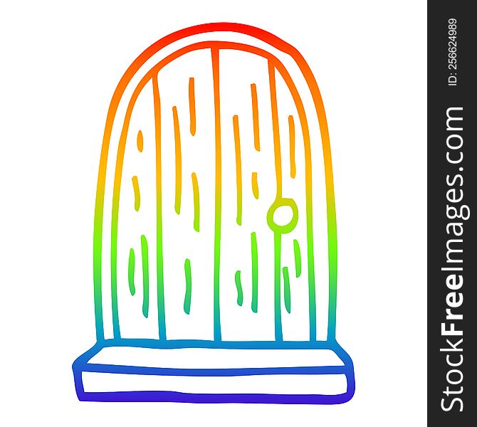 rainbow gradient line drawing of a cartoon old wood door