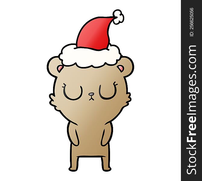 peaceful hand drawn gradient cartoon of a bear wearing santa hat. peaceful hand drawn gradient cartoon of a bear wearing santa hat