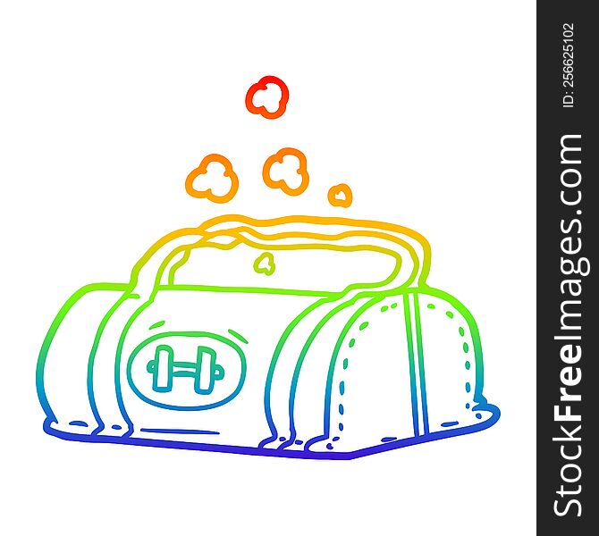 rainbow gradient line drawing of a cartoon gym bag