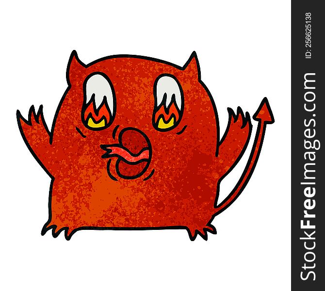 freehand drawn textured cartoon of cute kawaii red demon