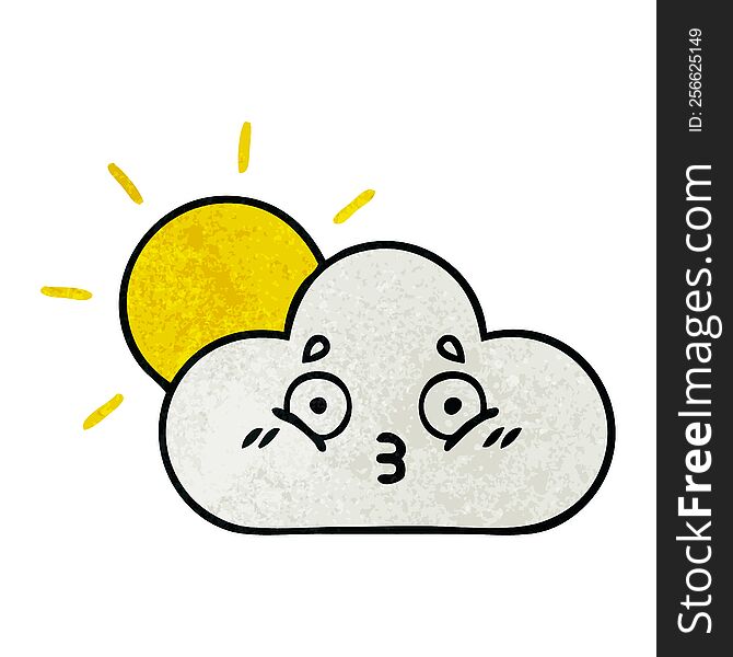 Retro Grunge Texture Cartoon Sunshine And Cloud