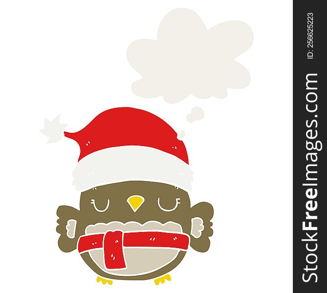 Cute Christmas Owl And Thought Bubble In Retro Style