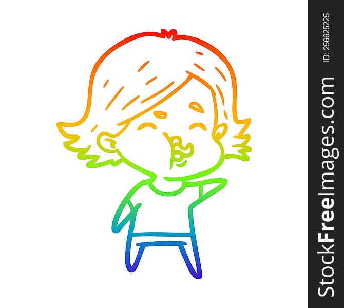 rainbow gradient line drawing of a cartoon girl pulling face