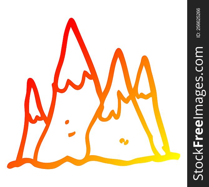 warm gradient line drawing of a cartoon tall mountains