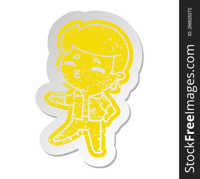 Distressed Old Sticker Kawaii 1950 Cute Boy