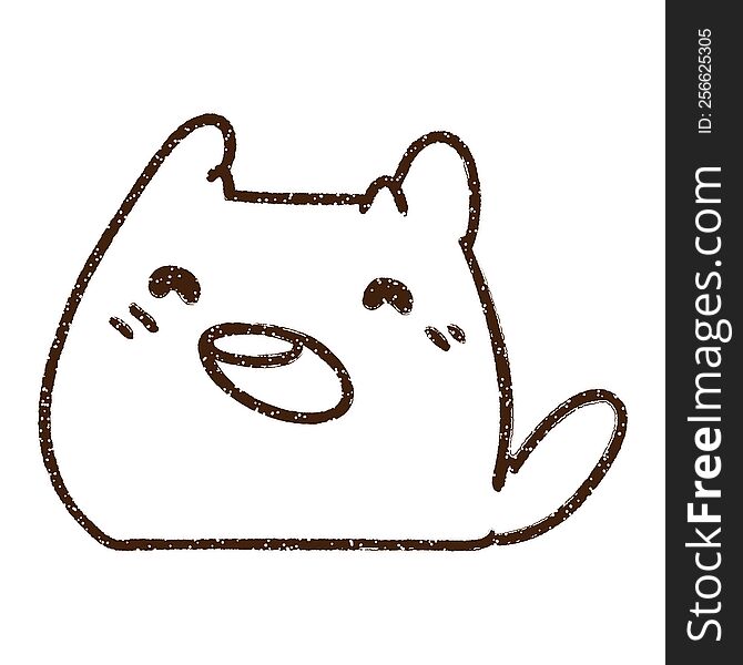 Kawaii Cat Charcoal Drawing