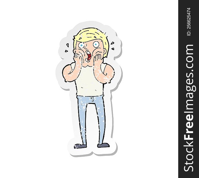 Retro Distressed Sticker Of A Cartoon Gasping Man