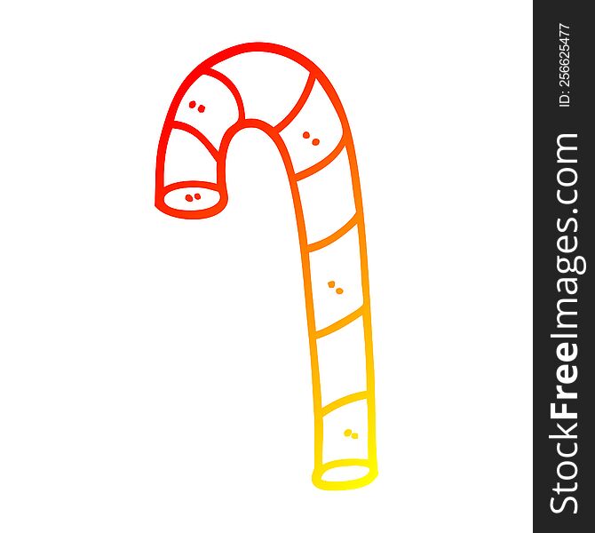 warm gradient line drawing of a cartoon xmas candy cane