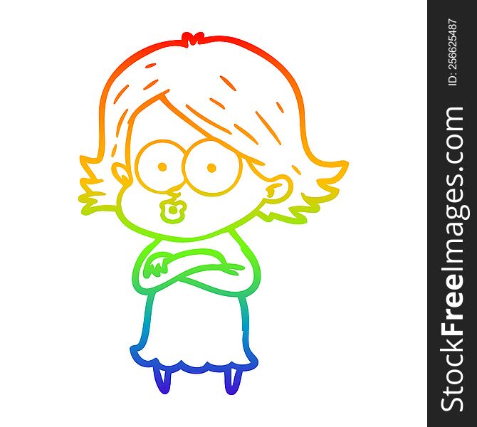Rainbow Gradient Line Drawing Cartoon Girl Pouting