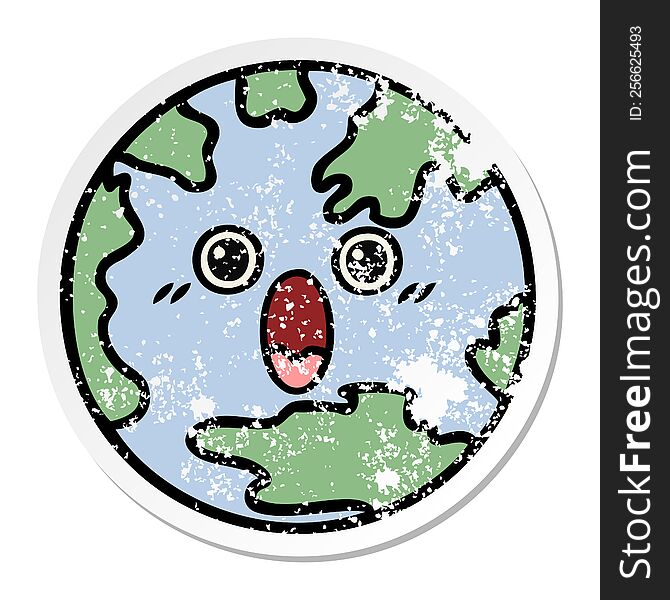 Distressed Sticker Of A Cute Cartoon Planet Earth