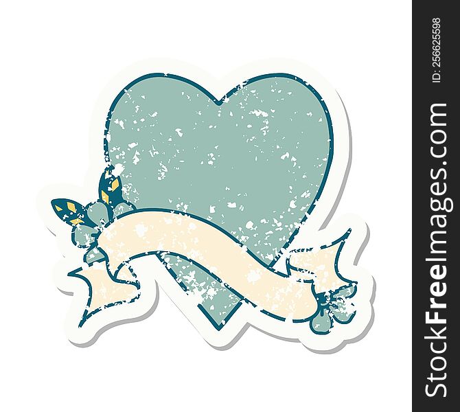 Grunge Sticker With Banner Of A Heart