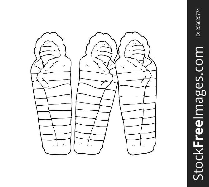 freehand drawn black and white cartoon sleeping bags