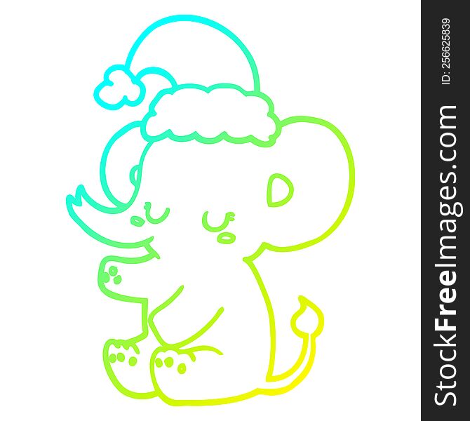 Cold Gradient Line Drawing Cute Christmas Elephant