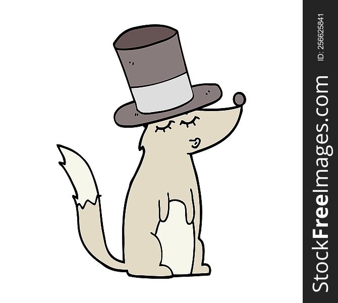 Cartoon Wolf Whistling Wearing Top Hat