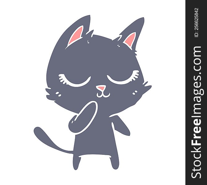 Calm Flat Color Style Cartoon Cat Considering