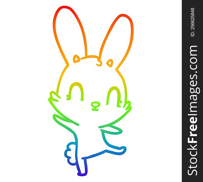 Rainbow Gradient Line Drawing Cute Cartoon Rabbit Dancing