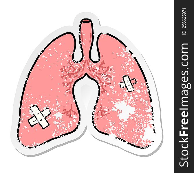 Distressed Sticker Of A Cartoon Lungs