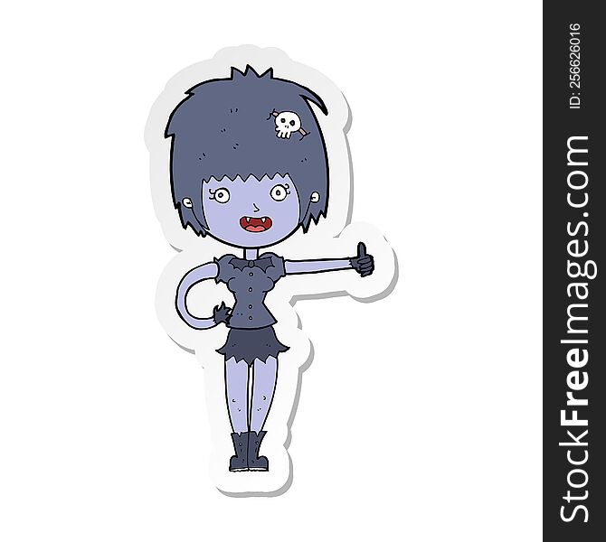 sticker of a cartoon vampire girl giving thumbs up sign
