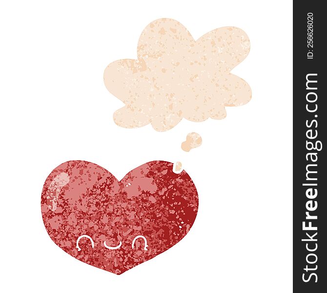 Cartoon Love Heart Character And Thought Bubble In Retro Textured Style