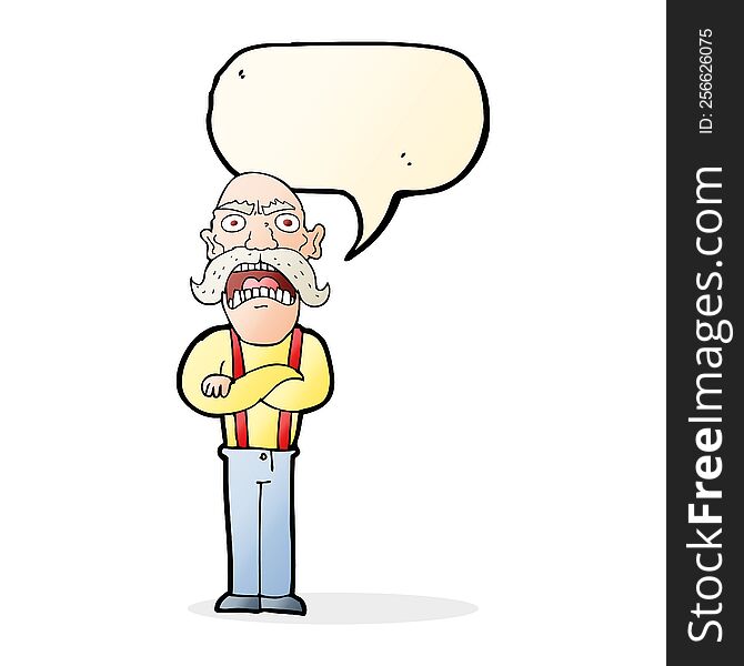 Cartoon Shocked Old Man With Speech Bubble