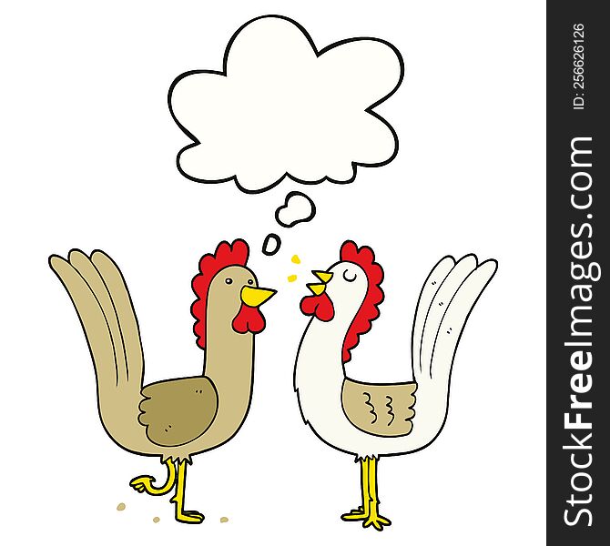 cartoon chickens and thought bubble