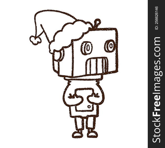 Christmas Robot Charcoal Drawing