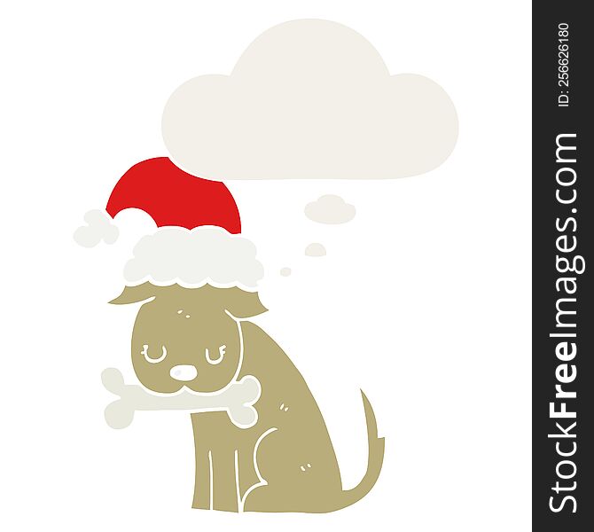 Cute Christmas Dog And Thought Bubble In Retro Style