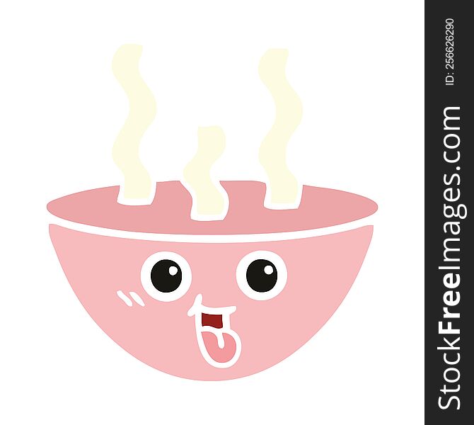 Flat Color Retro Cartoon Bowl Of Hot Soup