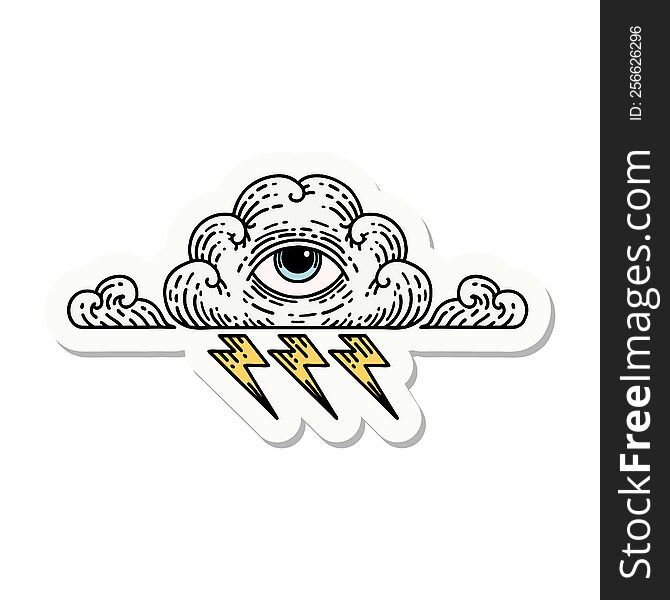 Tattoo Style Sticker Of An All Seeing Eye Cloud