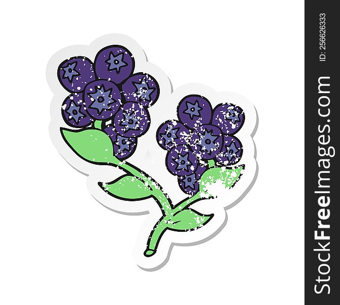 retro distressed sticker of a cartoon blueberries