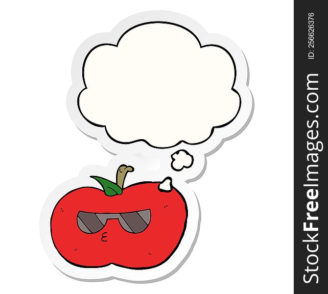 Cartoon Cool Apple And Thought Bubble As A Printed Sticker