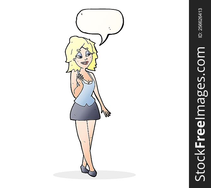 cartoon attractive office woman with speech bubble