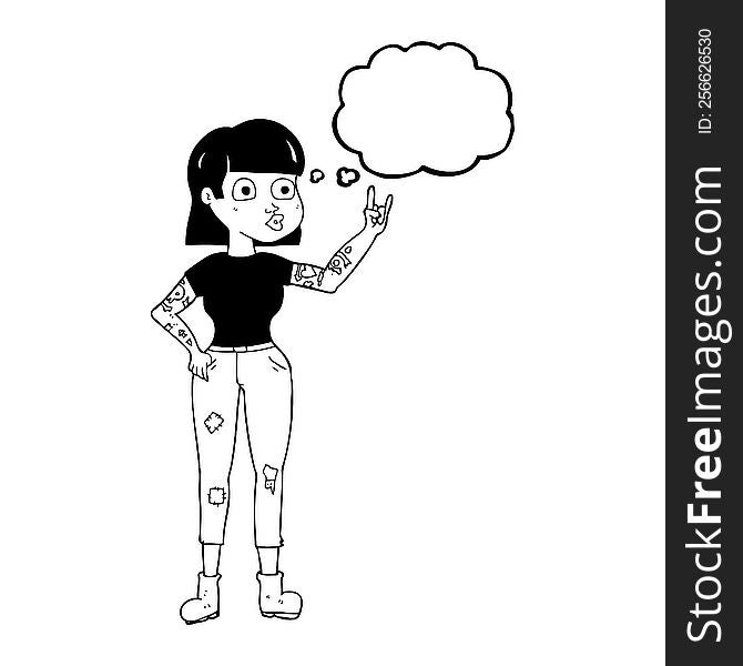 freehand drawn thought bubble cartoon rock girl