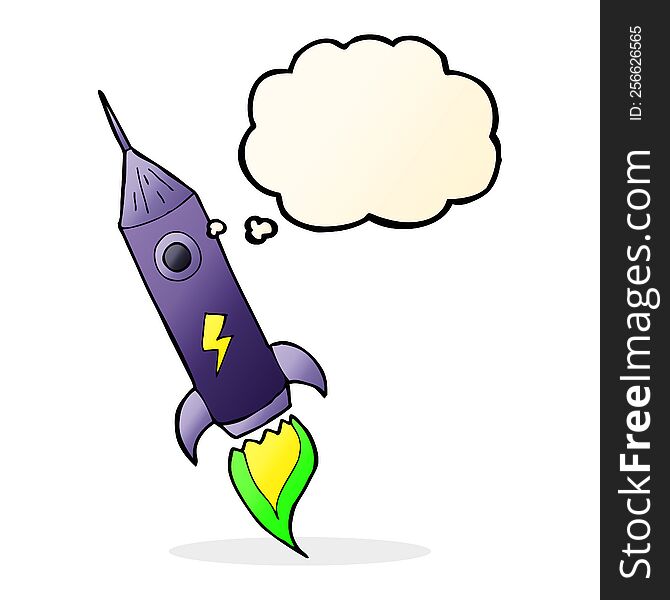 Cartoon Space Rocket With Thought Bubble