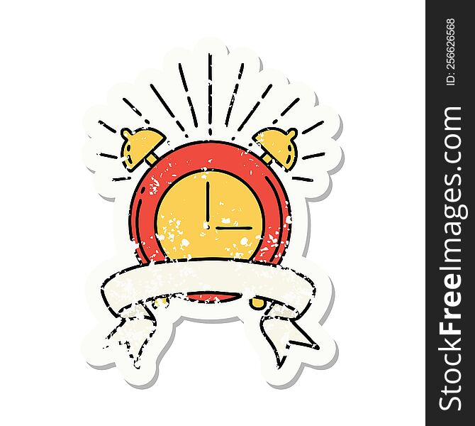 Grunge Sticker Of Tattoo Style Ringing Alarm Clock