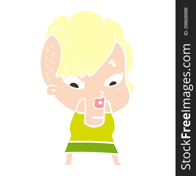 Flat Color Style Cartoon Surprised Girl