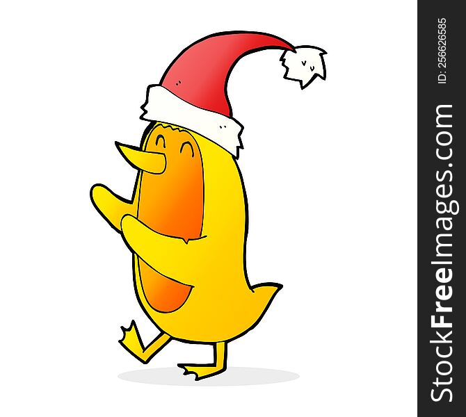 Cartoon Bird Wearing Xmas Hat