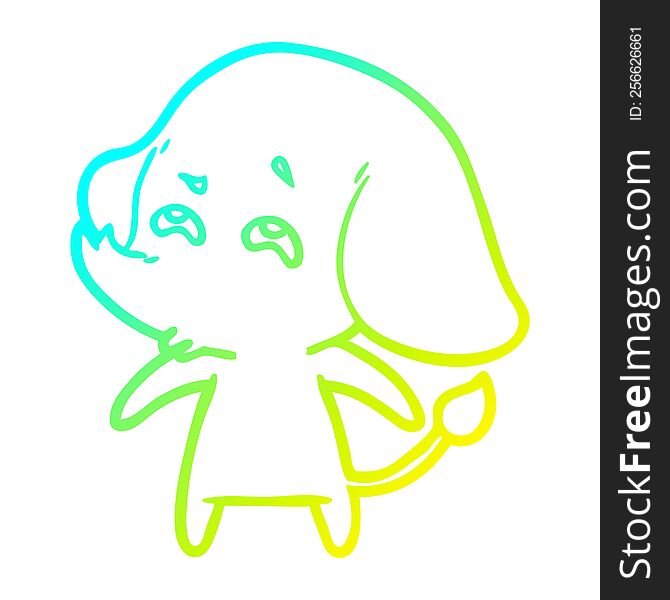 cold gradient line drawing of a cartoon elephant remembering